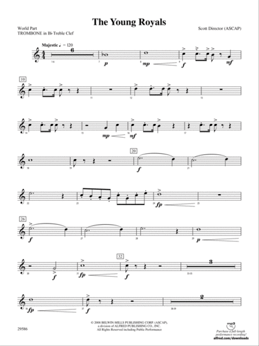 The Young Royals: (World Part) 1st B-flat Trombone T.C. Concert Band scores gallery preview page 1
