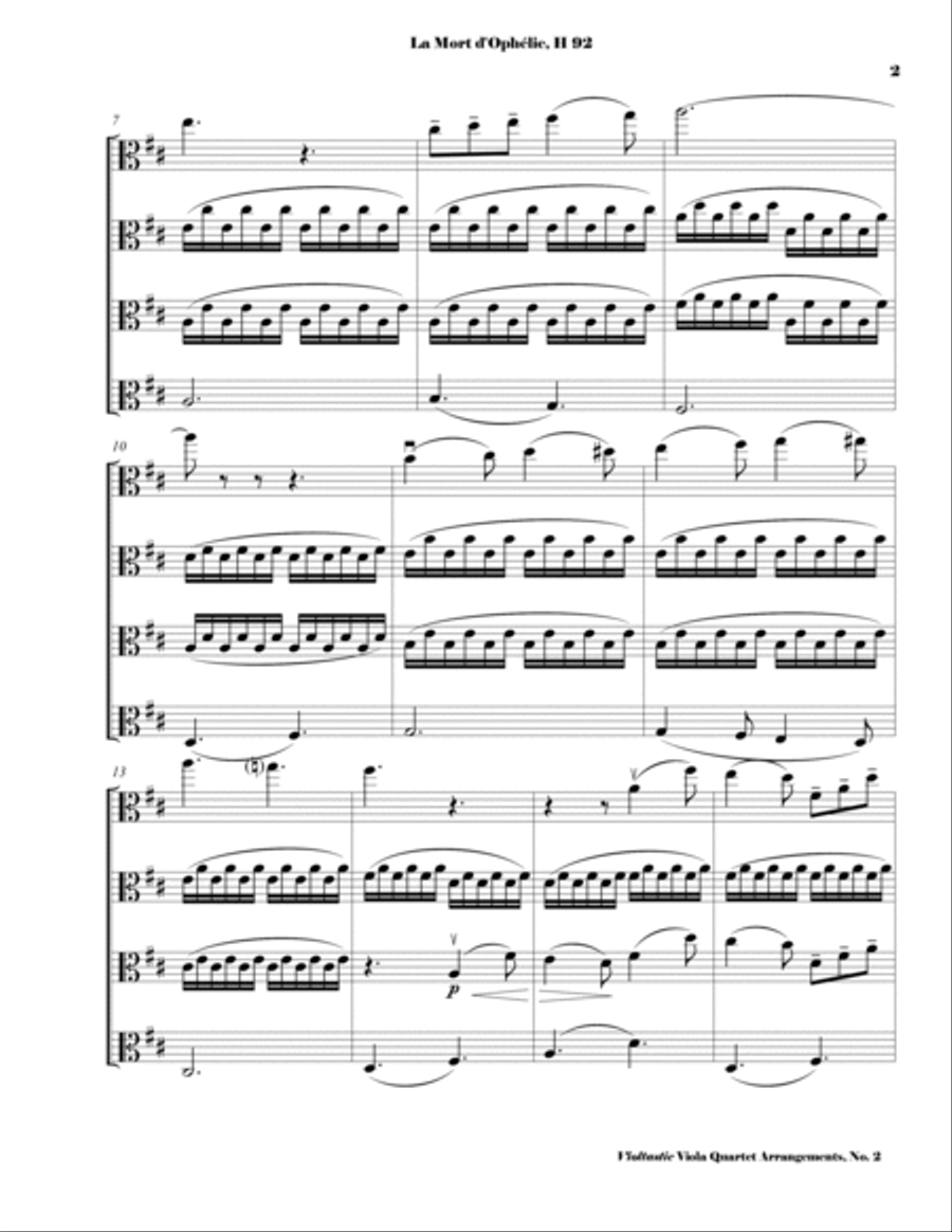 Berlioz - La Mort d'Ophelie, H. 92 - Viola Quartet Arrangement (SCORE AND PARTS) String Quartet scores gallery preview page 2
