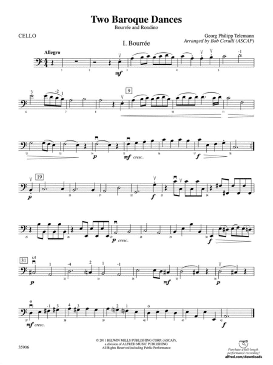 Two Baroque Dances: Cello String Orchestra scores gallery preview page 1