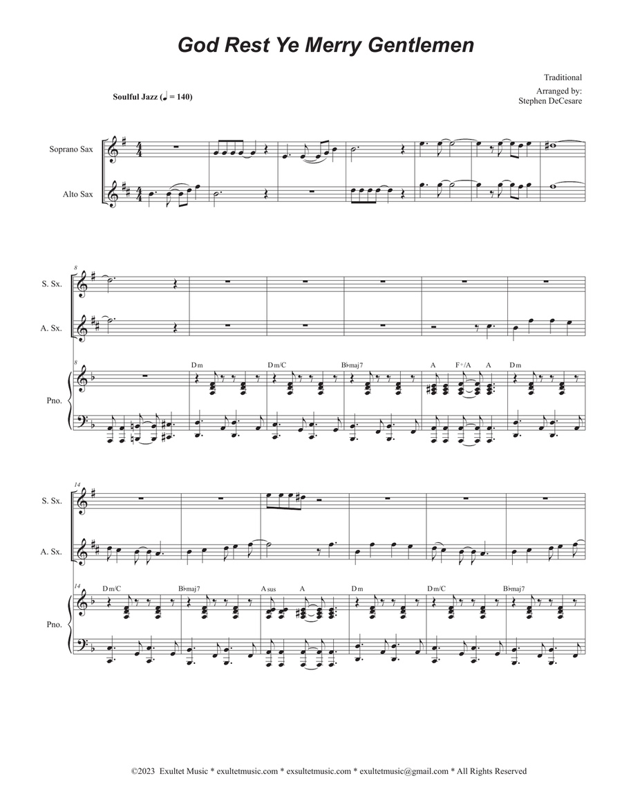 God Rest Ye Merry Gentlemen (Duet for Soprano and Alto Saxophone) Woodwind Duet scores gallery preview page 1