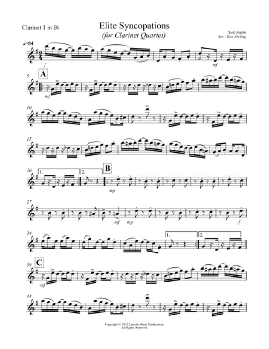 Joplin - “Elite Syncopations” (for Clarinet Quartet) Clarinet Quartet scores gallery preview page 6
