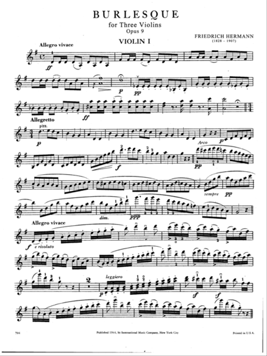 Burlesque For Three Violins, Opus 9 Violin scores gallery preview page 2