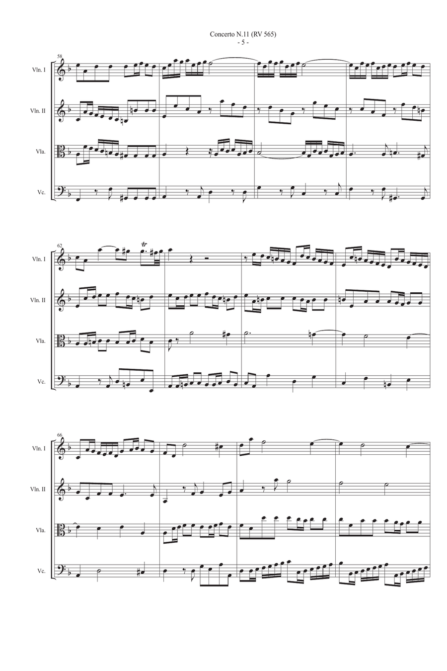 Vivaldi Concerto RV 565 in d min arr. String Quartet Score and parts String Quartet scores gallery preview page 5