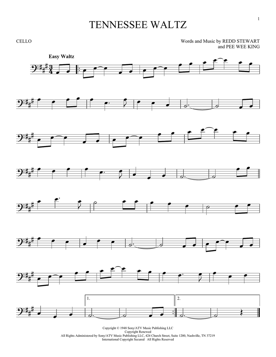 Tennessee Waltz Tennessee Waltz Cello Solo scores gallery preview page 1