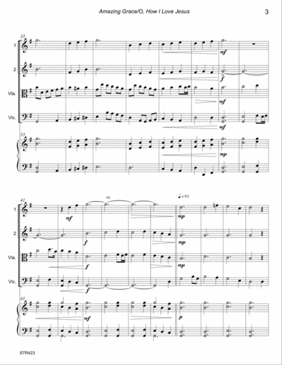 O HOW I LOVE JESUS/AMAZING GRACE - STRING QUARTET with optional Piano Piano Quintet scores gallery preview page 3