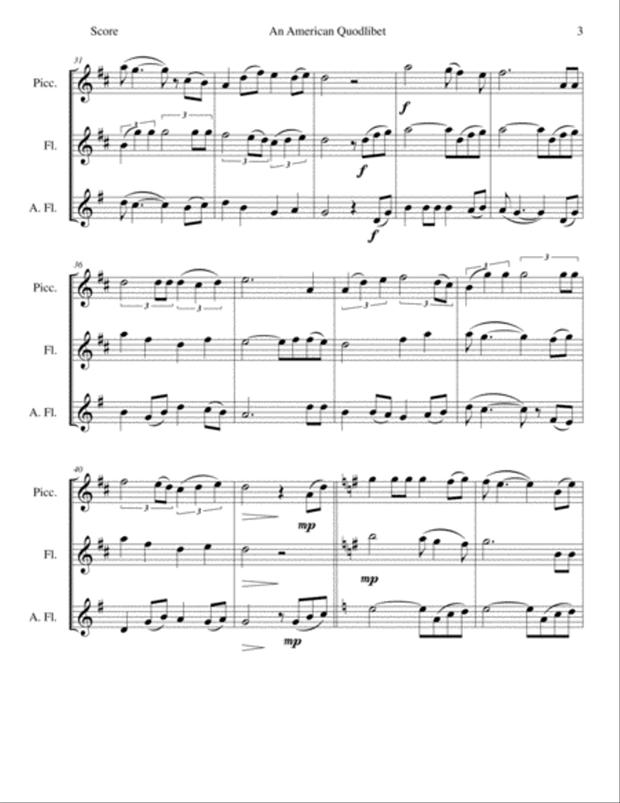 An American Quodlibet for piccolo, flute and alto flute Piccolo scores gallery preview page 3