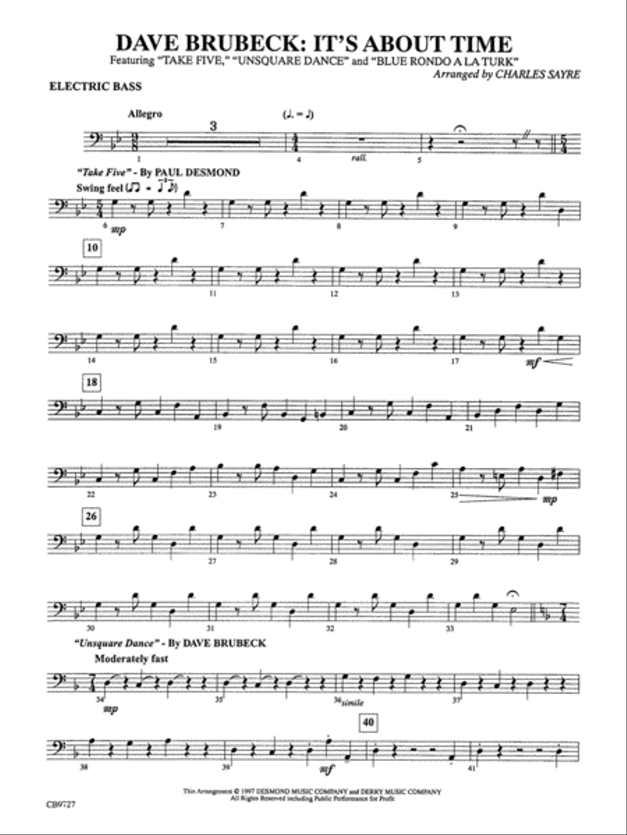 Dave Brubeck: It's About Time: String Bass Concert Band scores gallery preview page 1
