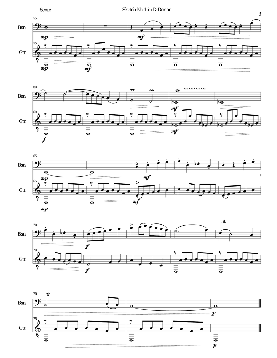 Sketch in D Dorian No 1 for bassoon and guitar Bassoon scores gallery preview page 3