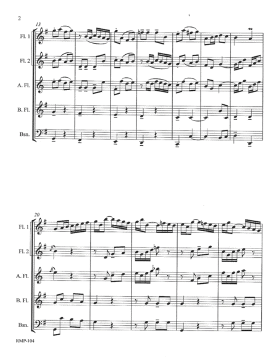Bach - Trio Sonata No. 6 in G Major - Full Score - Flute1-2-3-AltoFl-Oboe-Bassoon Woodwind Trio scores gallery preview page 2