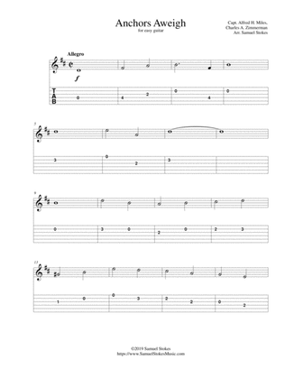 Anchors Aweigh (The song of the Navy) - for easy guitar with TAB