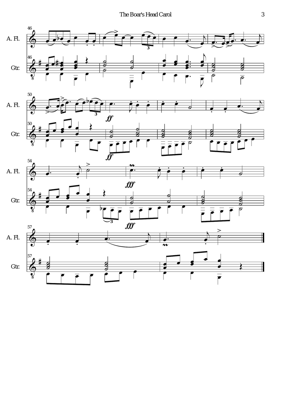The Boar's Head Carol for alto flute and guitar Flute scores gallery preview page 3