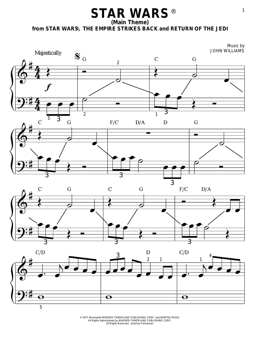 Star Wars (Main Theme) Easy Piano scores gallery preview page 1