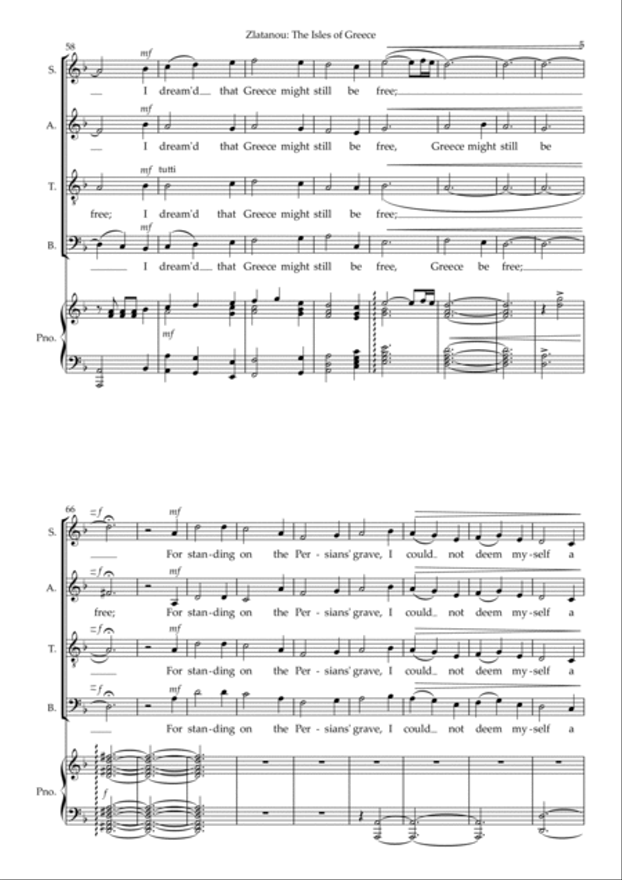 THE ISLES OF GREECE, for SATB choir and piano 4-Part scores gallery preview page 5