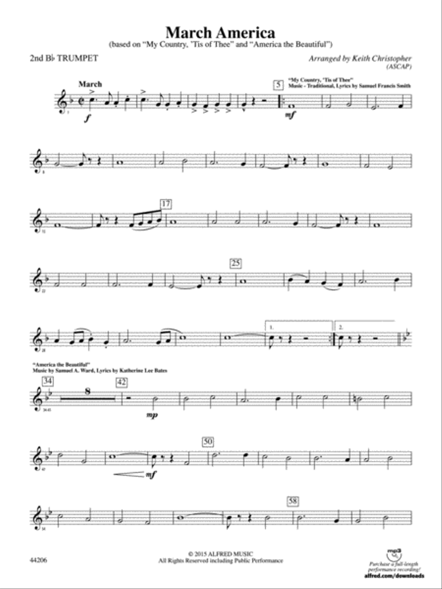 March America: 2nd B-flat Trumpet Concert Band scores gallery preview page 1