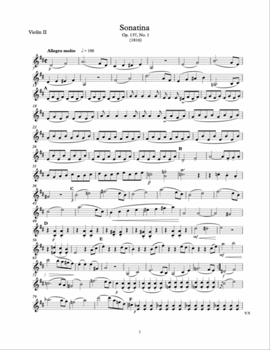 Schubert Sonatinas Op. 137 for String Quartet VIOLIN II String Quartet scores gallery preview page 4