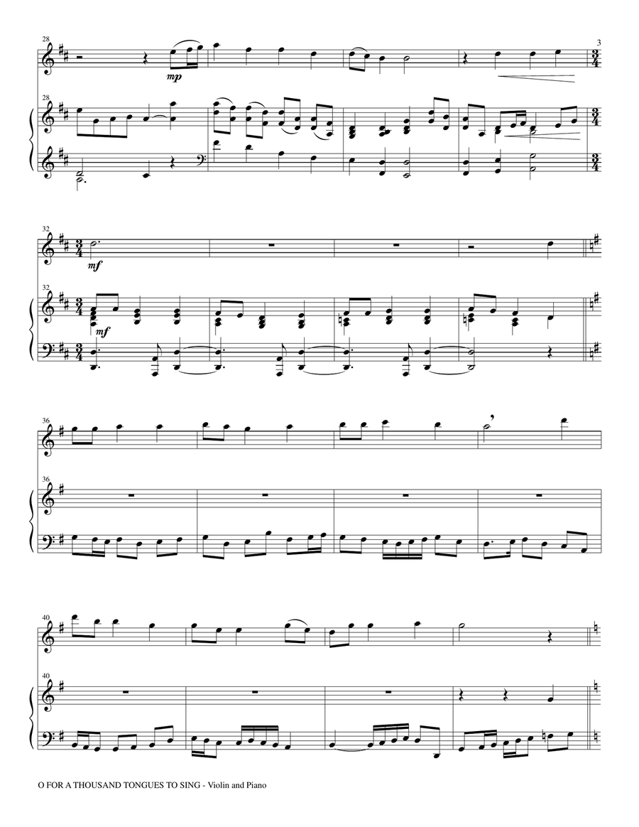 O FOR A THOUSAND TONGUES TO SING (Violin Piano and Vln Part) Violin scores gallery preview page 3