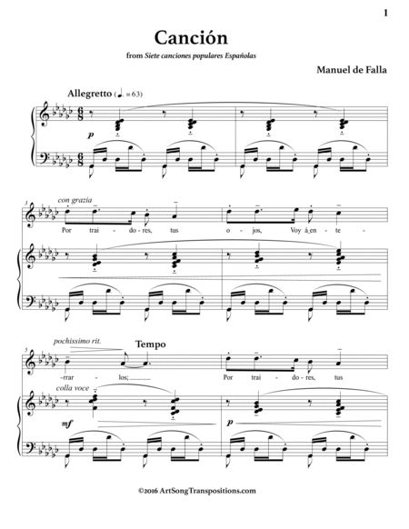 DE FALLA: Canción (transposed to G-flat major)