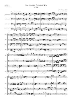 Brandenburg Concerto No. 3 in G major, BWV 1048 1st Mov. (J.S. Bach) for Cello Quartet