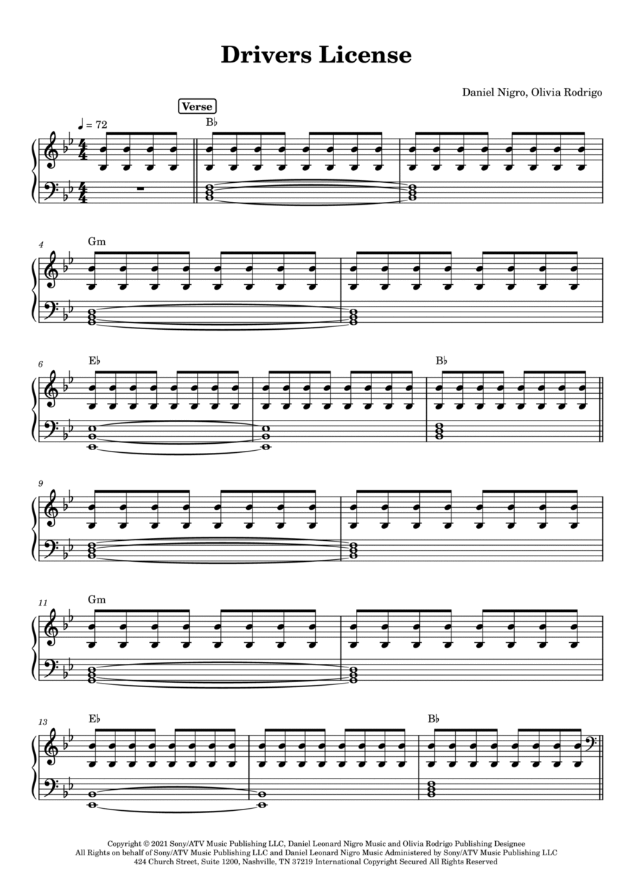 Drivers License Drivers License Easy Piano scores gallery preview page 1