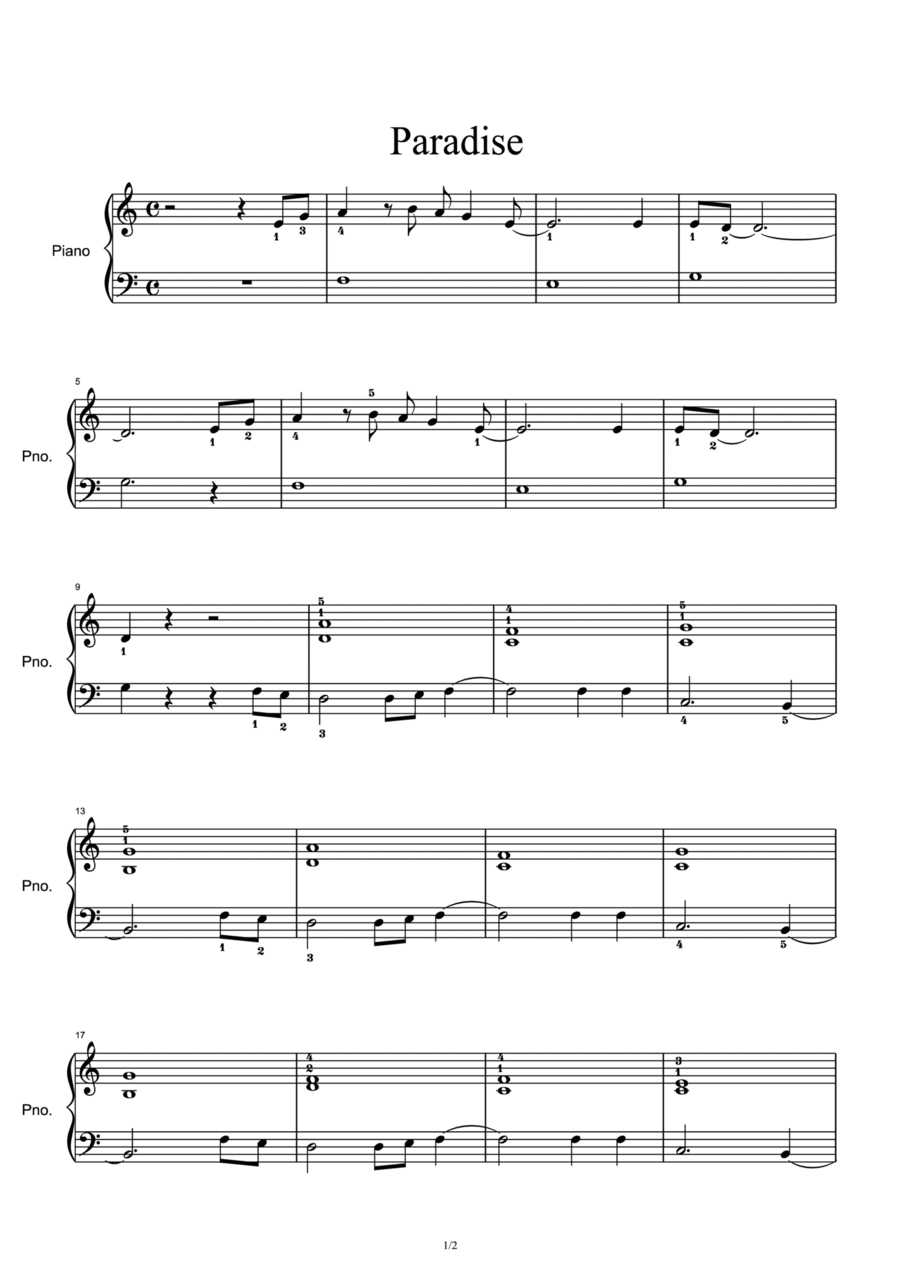 Paradise Piano Solo scores gallery preview page 1