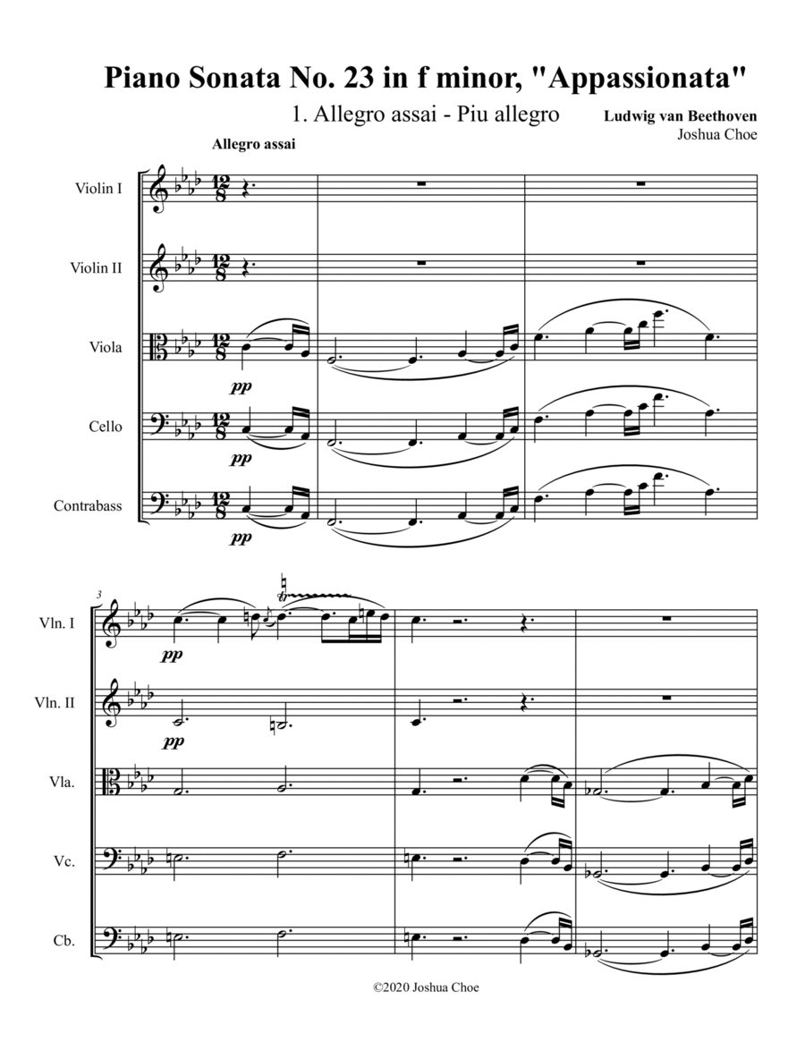 Appassionata Sonata, Movement 1 String Orchestra scores gallery preview page 1