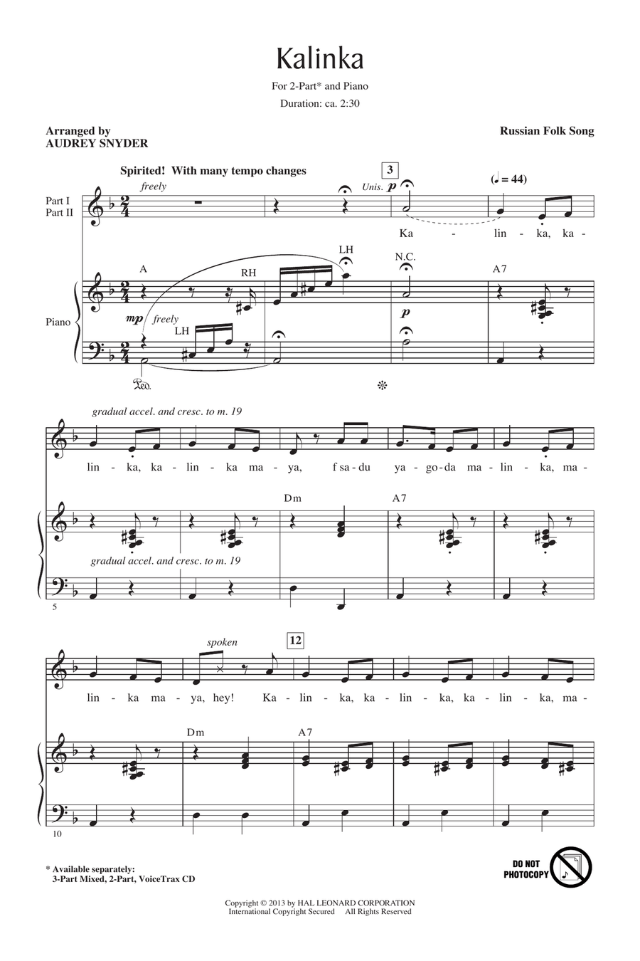 Kalinka (Little Snowball Bush) 2-Part scores gallery preview page 1