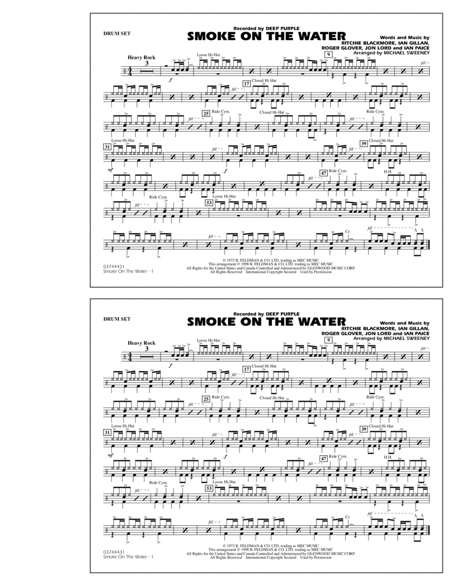 Smoke On The Water - Drum Set Marching Band scores gallery preview page 1