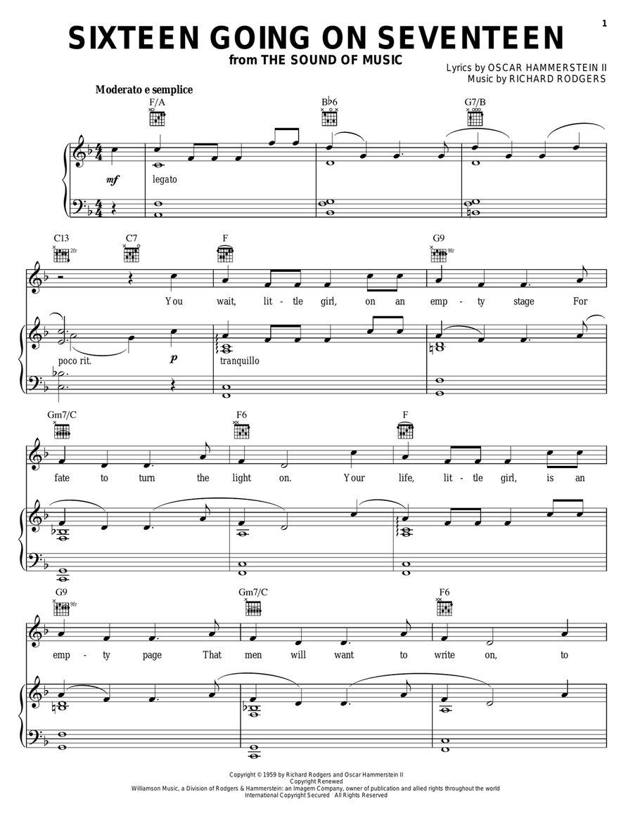 Sixteen Going On Seventeen (from The Sound of Music) Piano, Vocal, Guitar scores gallery preview page 1