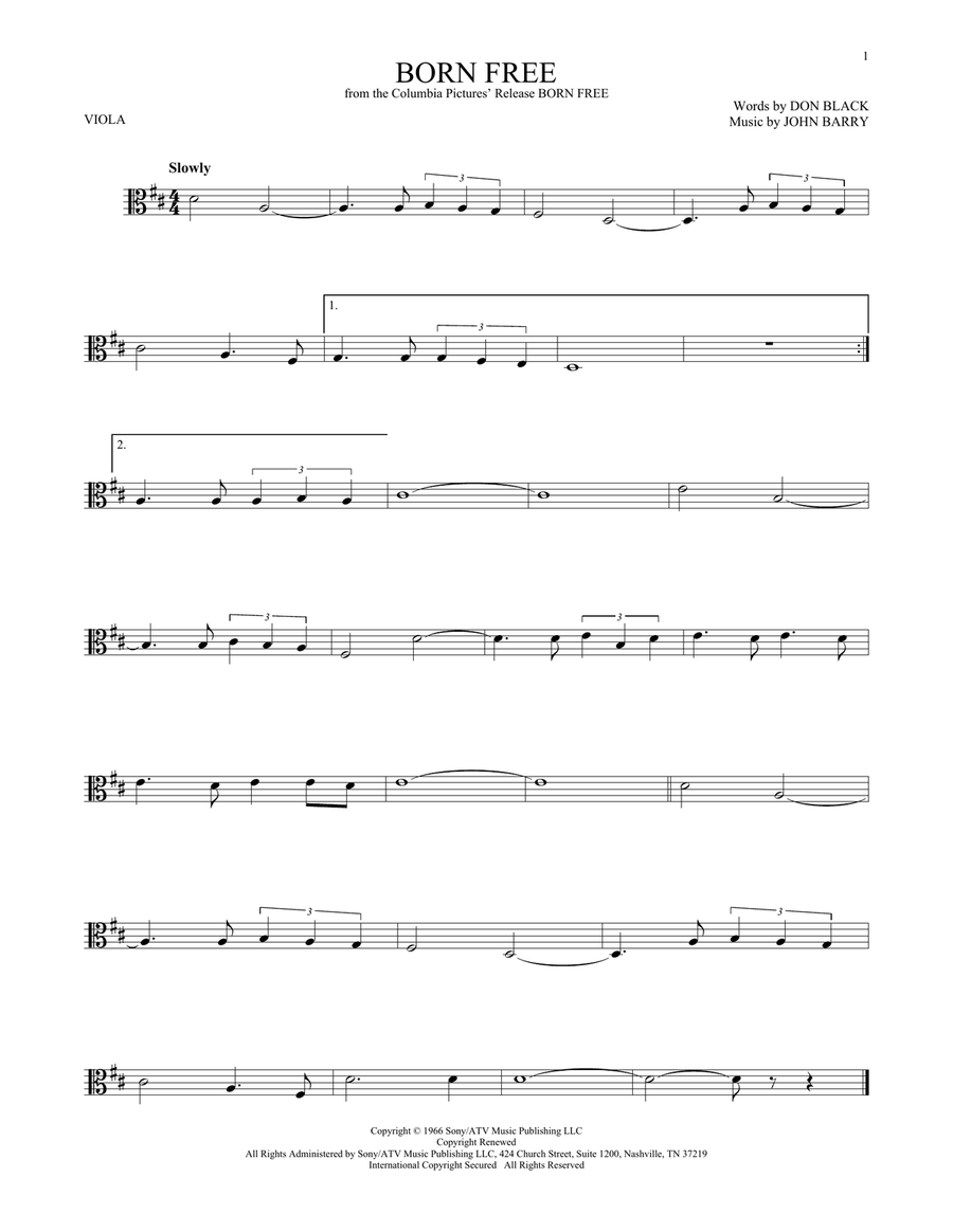 Born Free Viola Solo scores gallery preview page 1