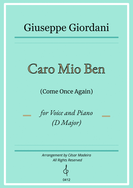Caro Mio Ben (Come Once Again) - D Major - for Voice and Piano (Individual Parts) image number null