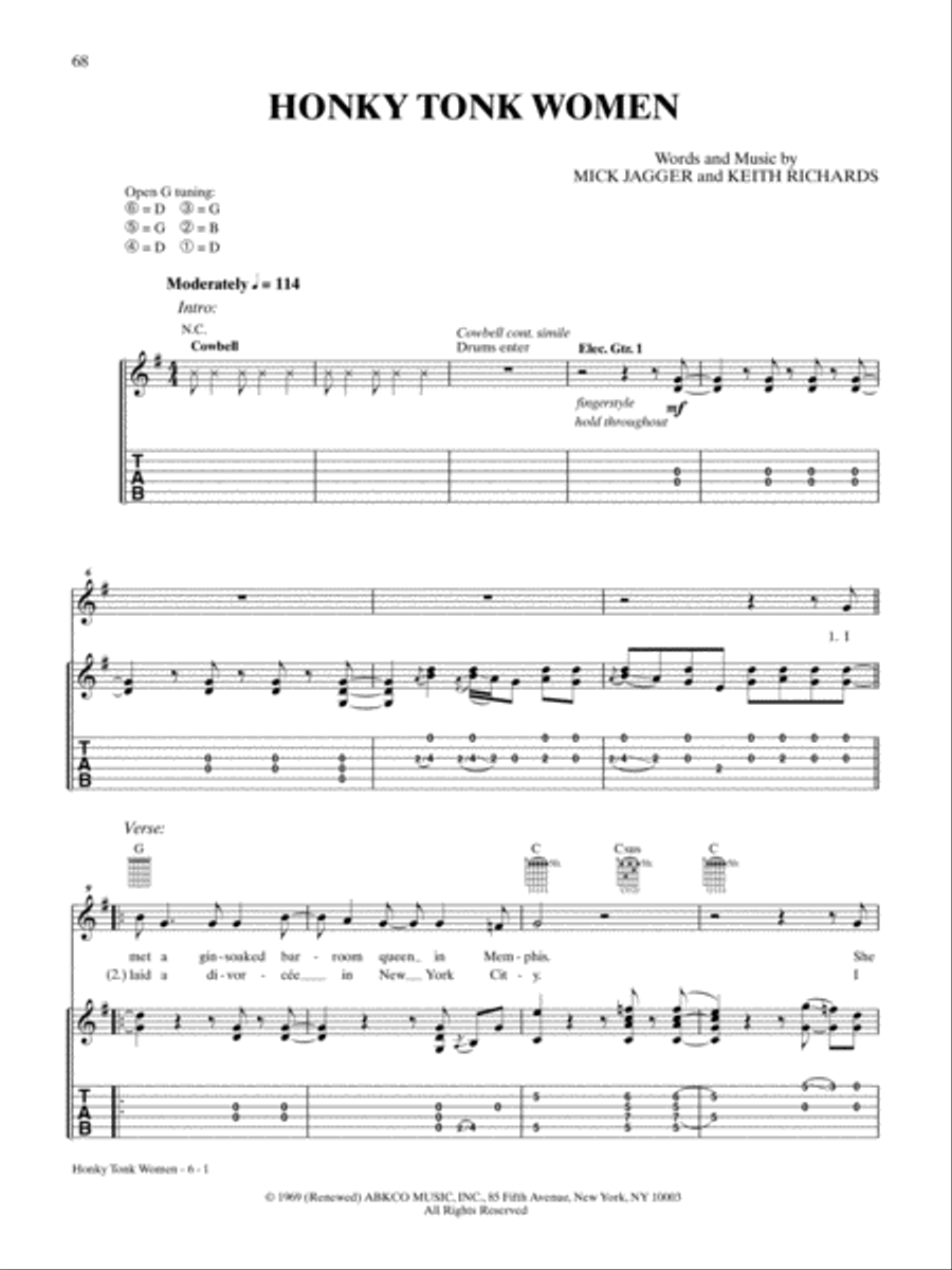 Honky Tonk Women Guitar Tablature scores gallery preview page 1