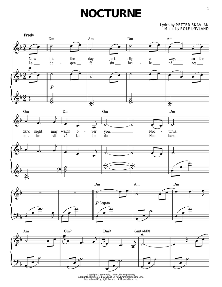 Nocturne Piano, Vocal, Guitar scores gallery preview page 1