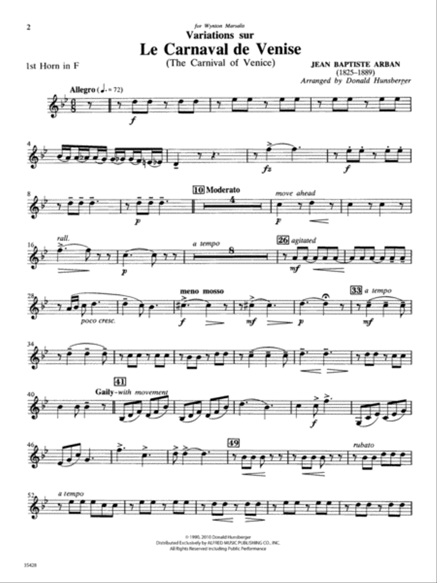 Le Carnaval de Venise: 1st F Horn Concert Band scores gallery preview page 1