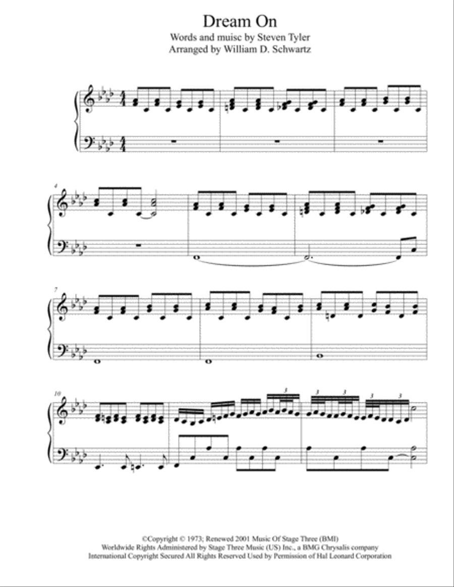 Dream On Piano Solo scores gallery preview page 1