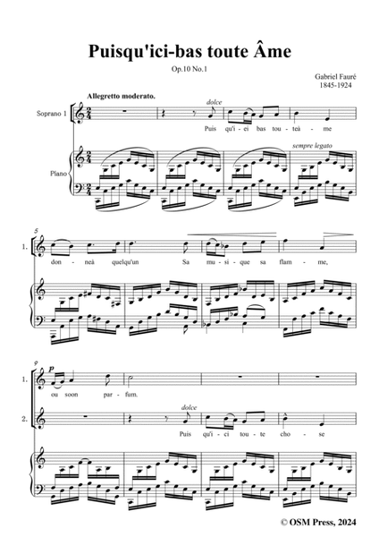 G. Fauré-Puisqu'ici-bas toute Âme,in C Major,Op.10 No.1