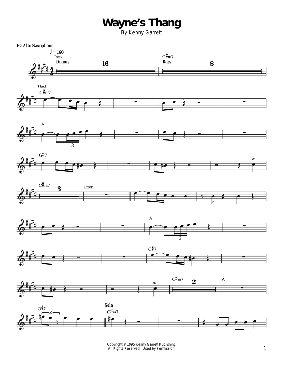 Wayne's Thang Wayne's Thang Alto Saxophone scores gallery preview page 1