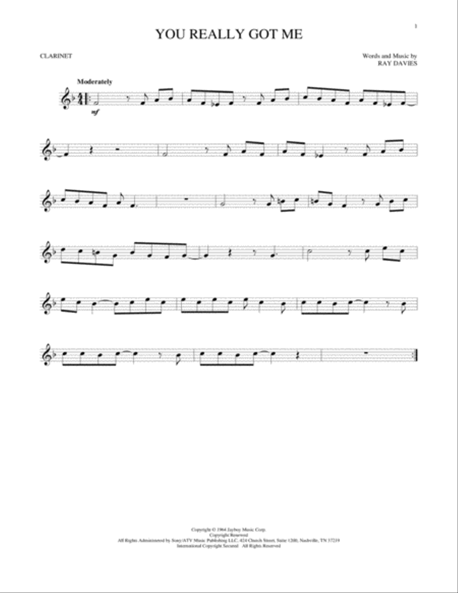 You Really Got Me Clarinet Solo scores gallery preview page 1