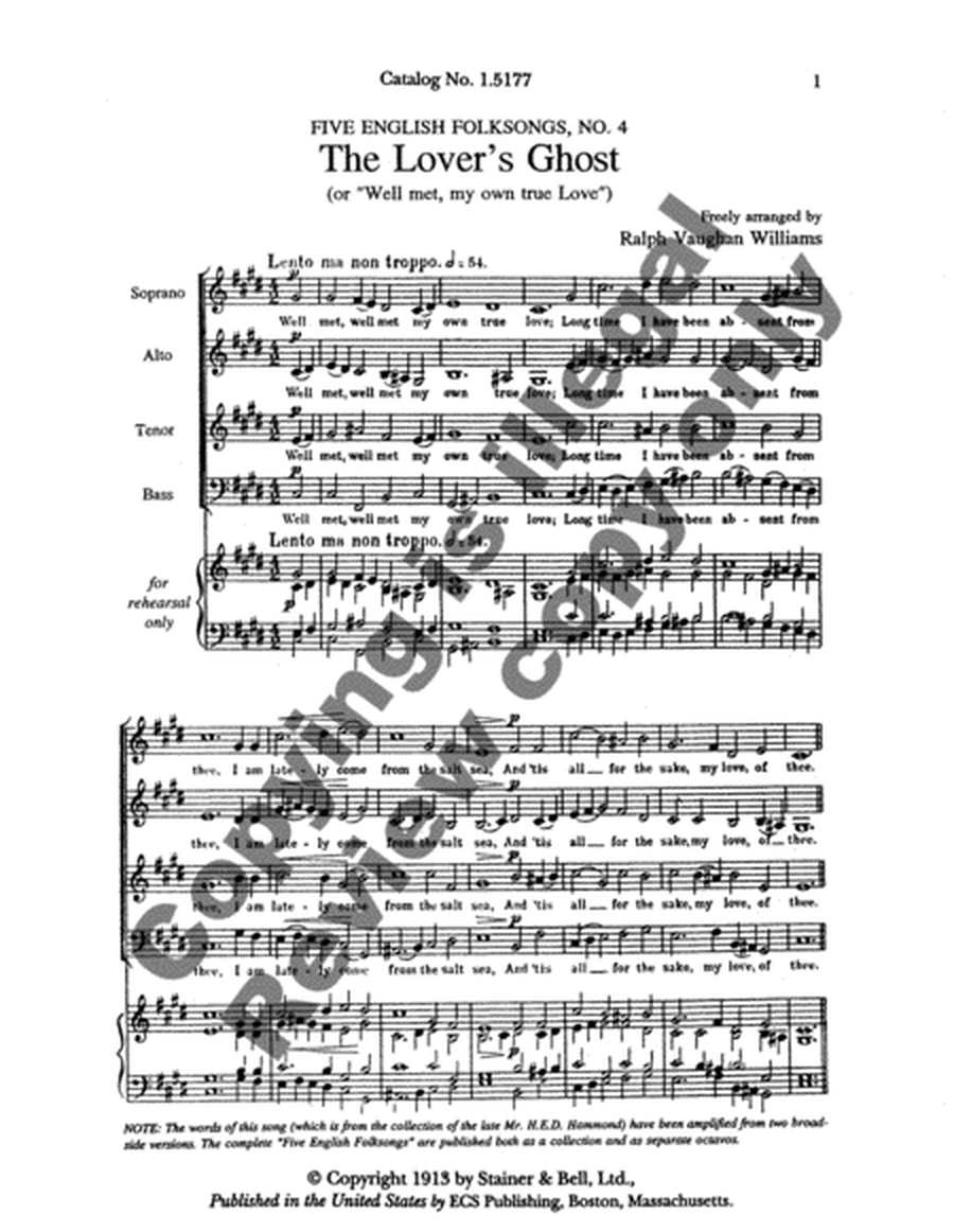 Five English Folk-Songs: 4. The Lover's Ghost (Well met, my own true Love)