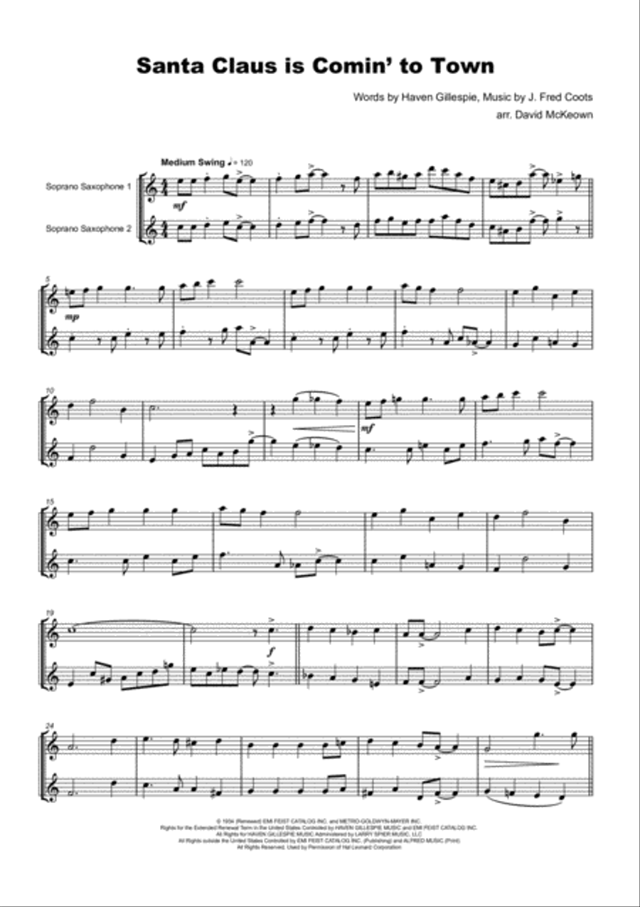 Santa Claus Is Comin' To Town Woodwind Duet scores gallery preview page 2