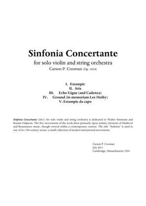 Carson Cooman: Sinfonia Concertante for solo violin and string orchestra: score plus solo part only