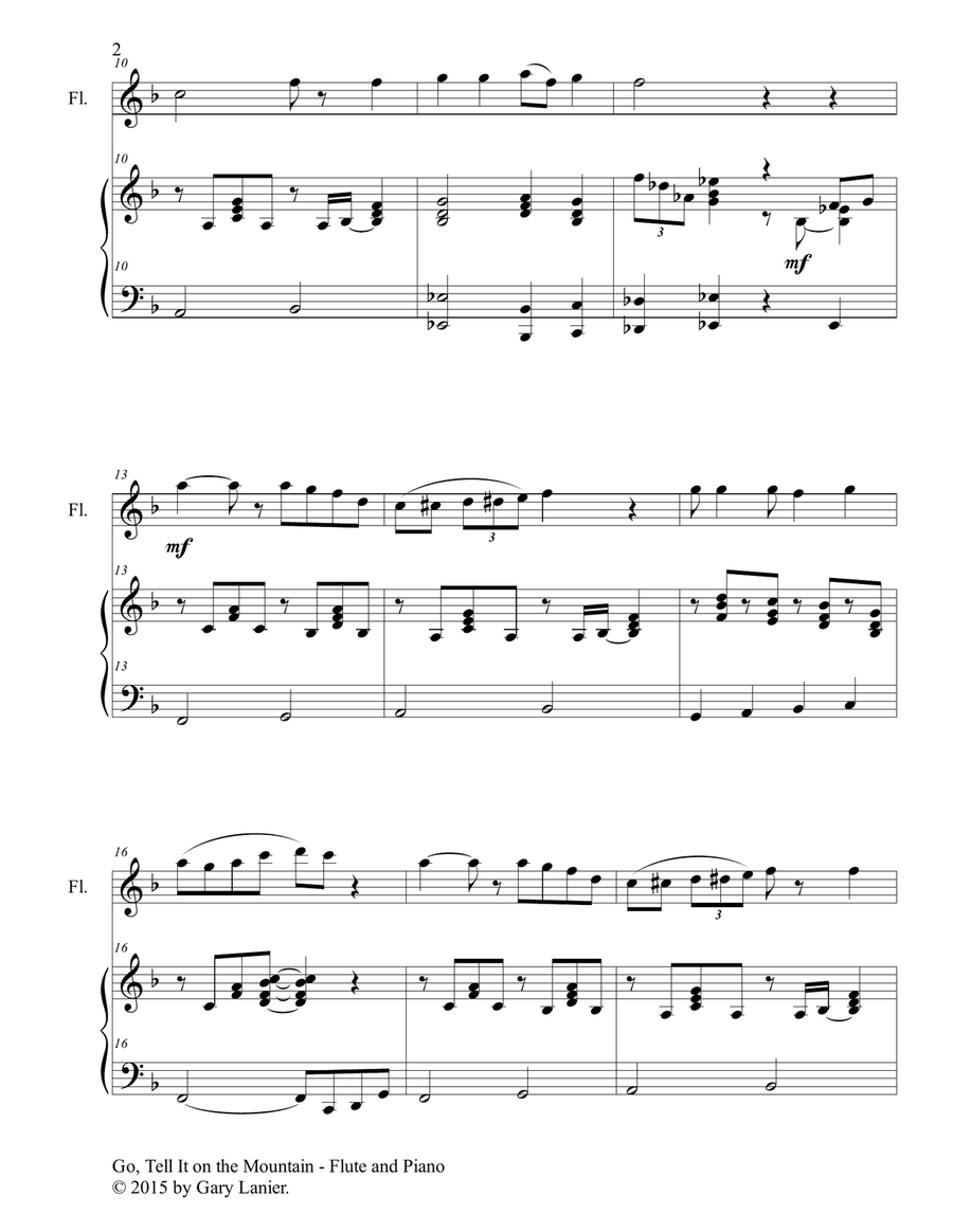 GO, TELL IT ON THE MOUNTAIN (Duet – Flute and Piano/Score and Parts) Woodwind Duet scores gallery preview page 3