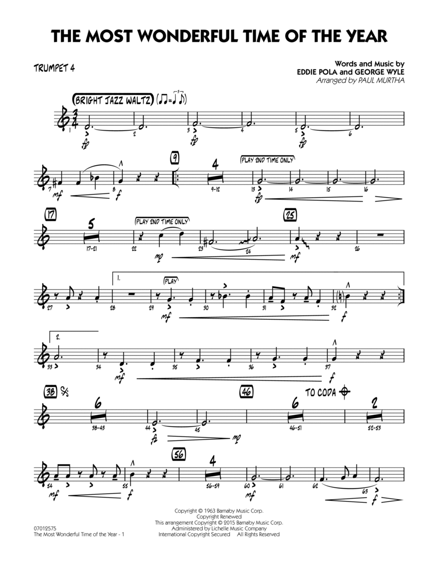The Most Wonderful Time of the Year - Trumpet 4 Trumpet scores gallery preview page 1