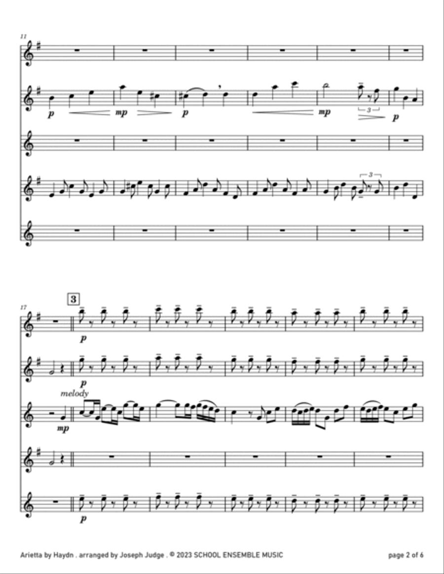 Arietta by Haydn for Saxophone Quartet in Schools Saxophone Quartet scores gallery preview page 2