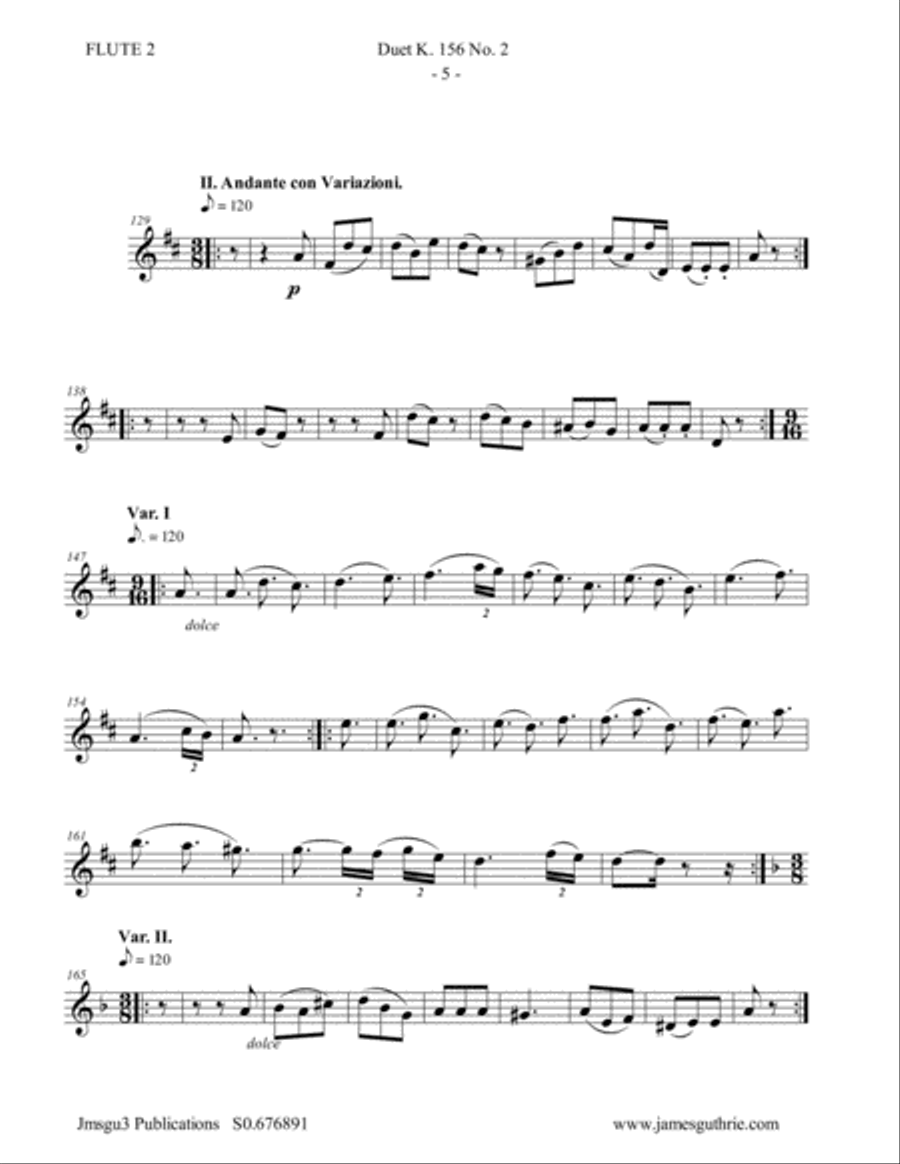 Mozart: Duet K. 156 No. 2 for Flute Duo Flute Duet scores gallery preview page 5