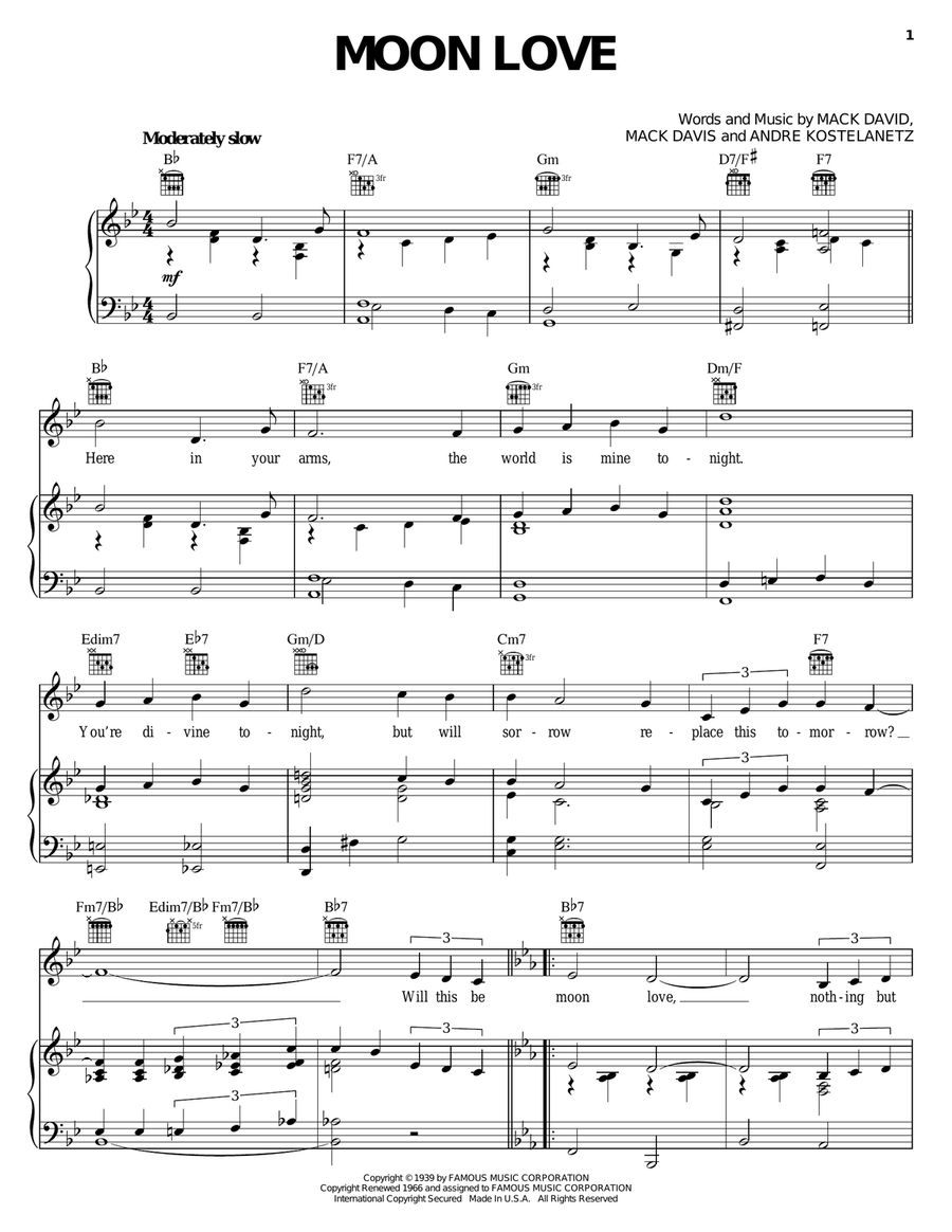 Moon Love Moon Love Piano, Vocal, Guitar scores gallery preview page 1