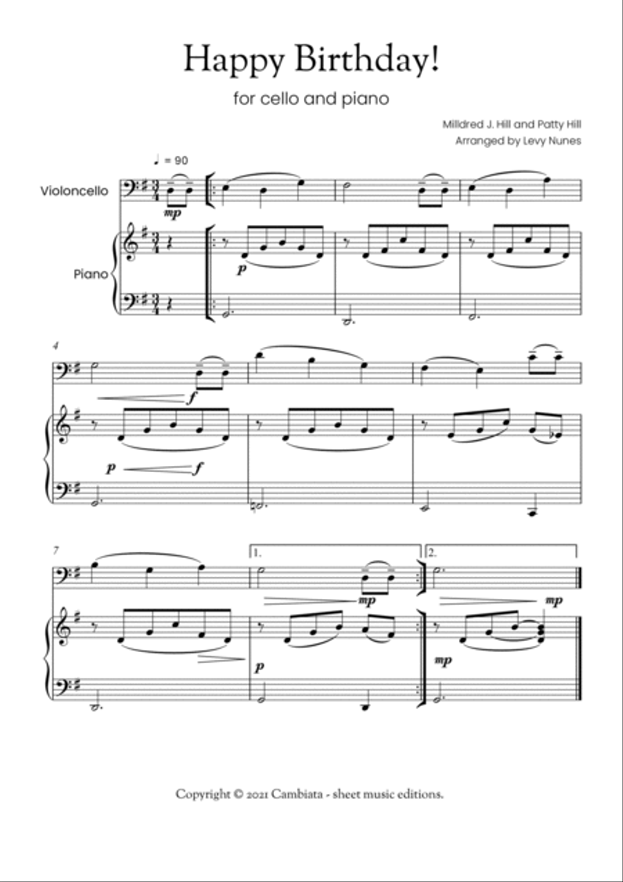 Happy Birthday - For cello (solo) and piano (Easy/Beginner) Happy Birthday - For cello (solo) and piano (Easy/Beginner) Piano scores gallery preview page 2