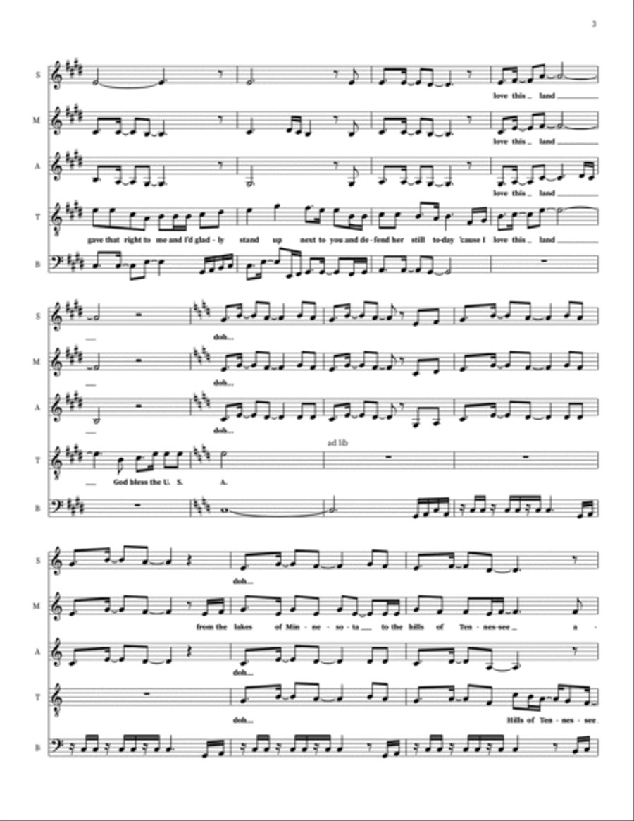 God Bless The U.S.A. Choir scores gallery preview page 3