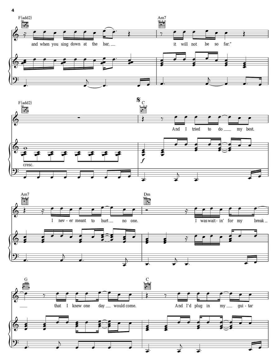 An Unexpected Rain Piano, Vocal, Guitar scores gallery preview page 4