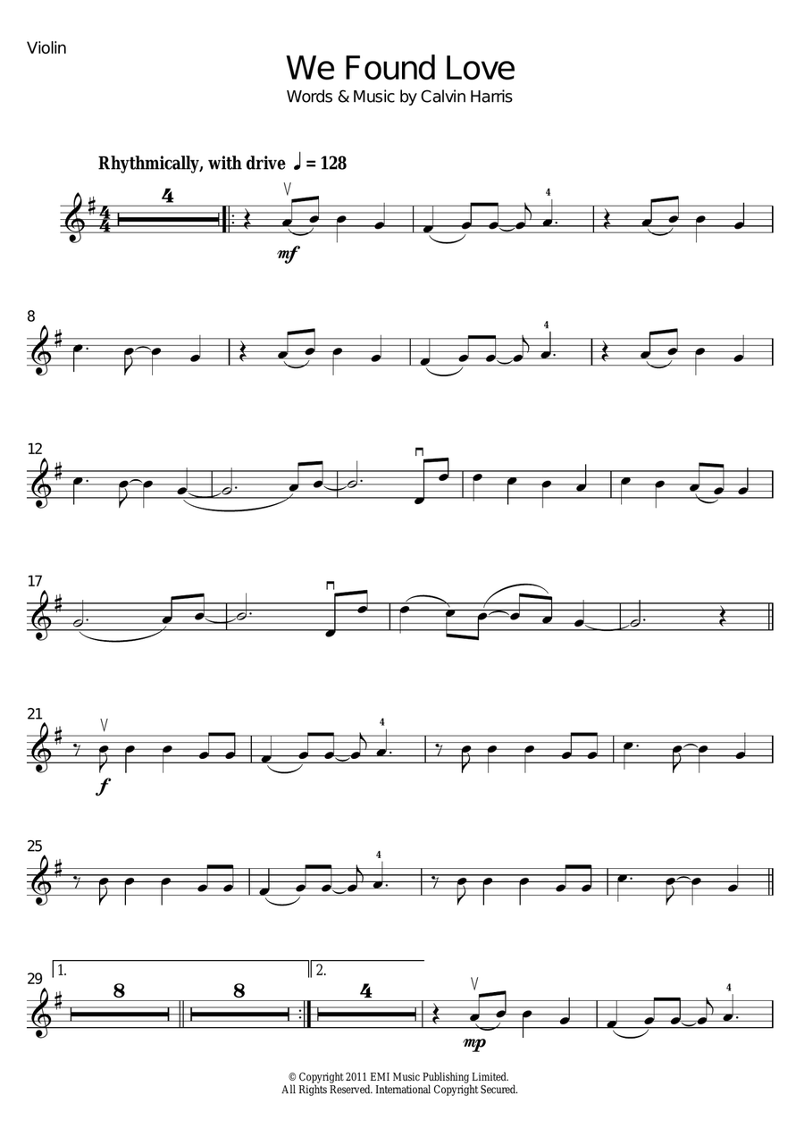 We Found Love (featuring Calvin Harris) Violin Solo scores gallery preview page 1