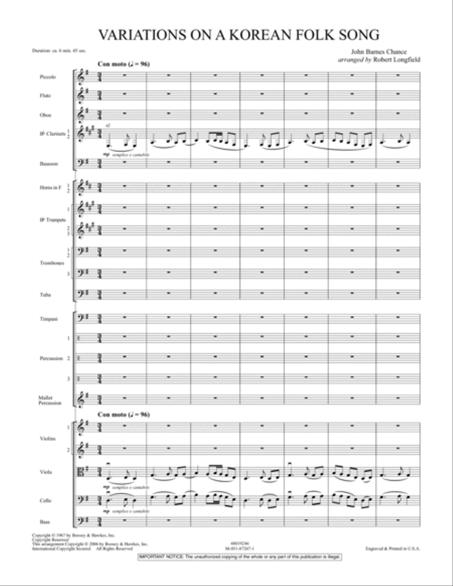 Variations on A Korean Folk Song - Conductor Score (Full Score) Full Orchestra scores gallery preview page 2